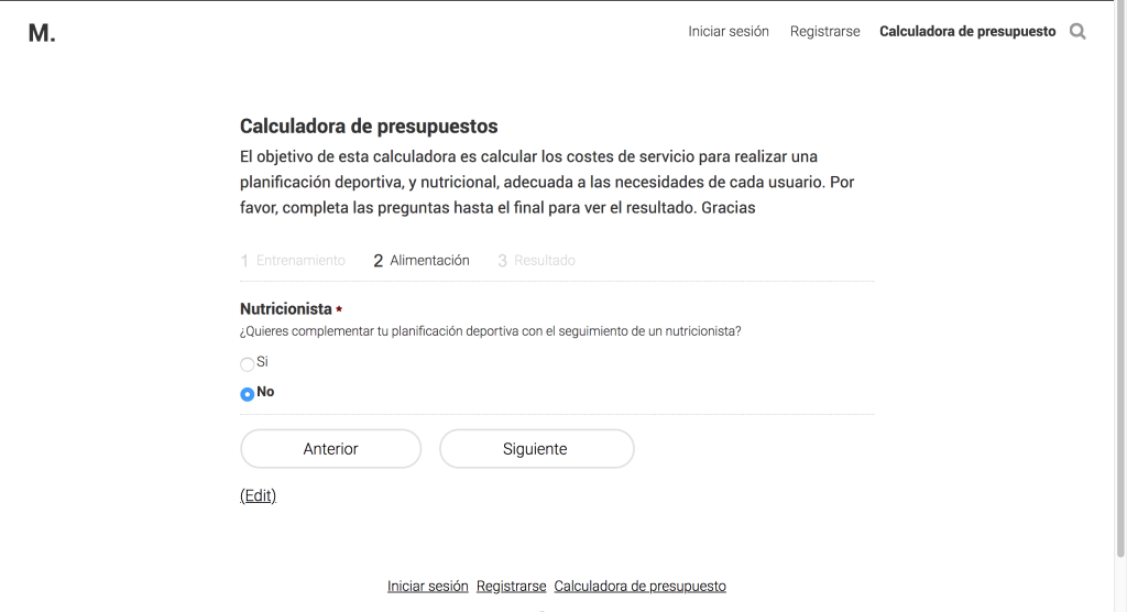 Calculadora de presupuestos, segundo paso