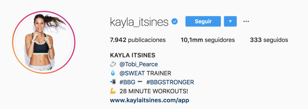 Perfil de instagram de Kayla Itsines