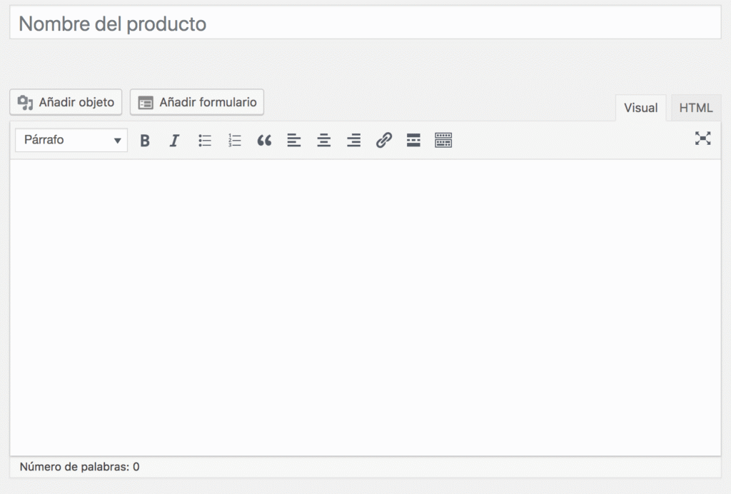 Descripción del producto en Woocommerce