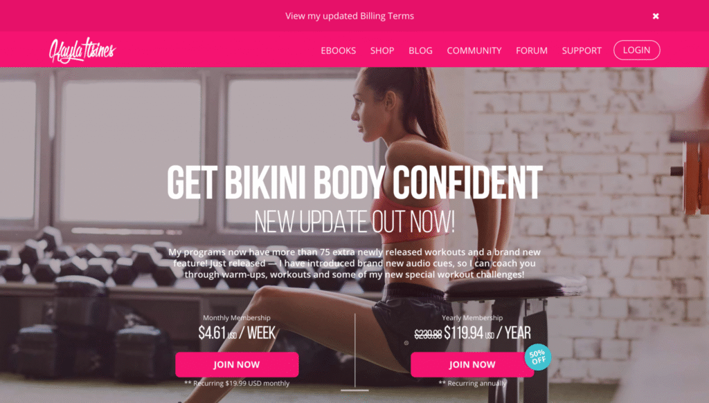 Web de Kayla Itsines