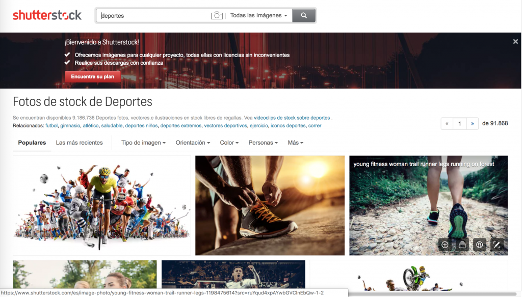 Catálogo de fotografías deportivas de Shutterstock