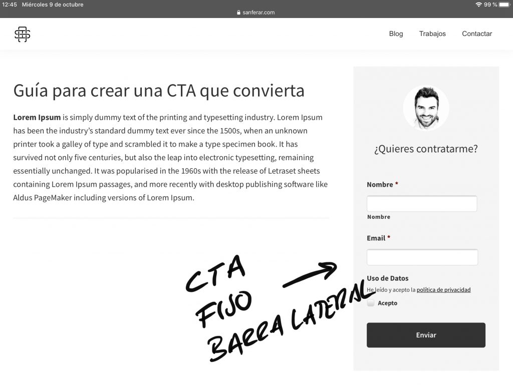 CTA fijo en la sidebar